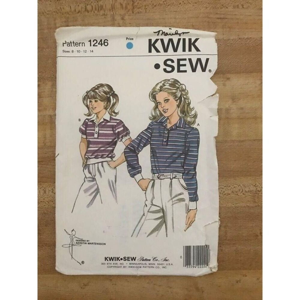 #1246  Kwik Sew childrens girls pullover top, 8-14